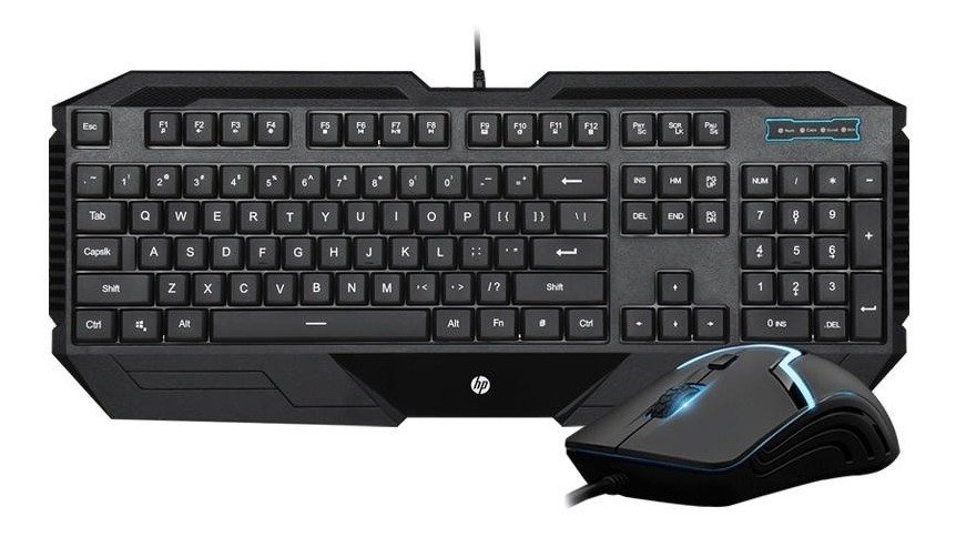 combo teclado e mouse gamer preto led azul usb gk1100 hp